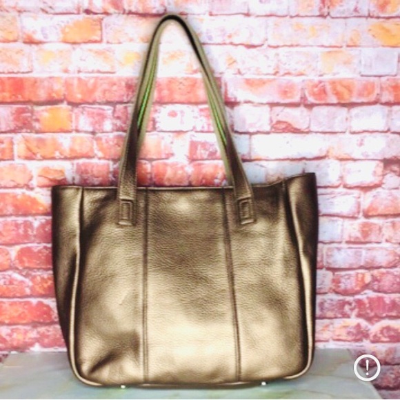 Talbots Metallic Golden Bronze Soft Pebbled Leather Tote and Wallet Set - Picture 9 of 13